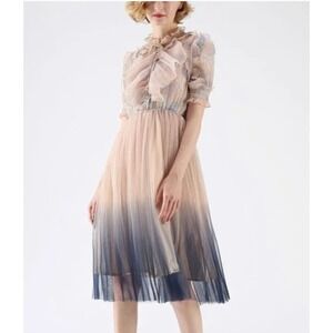 Chicwish Floral Ruffle Dress‎ Womens Small/Medium Ombre Blue Tulle Midi PREPPY